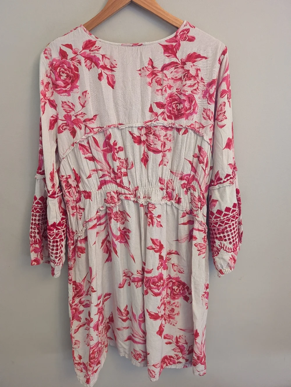 Vineet Dahl Anthropologie Pink Toile Linen Embroidered Dress Size L - Picture 7 of 8